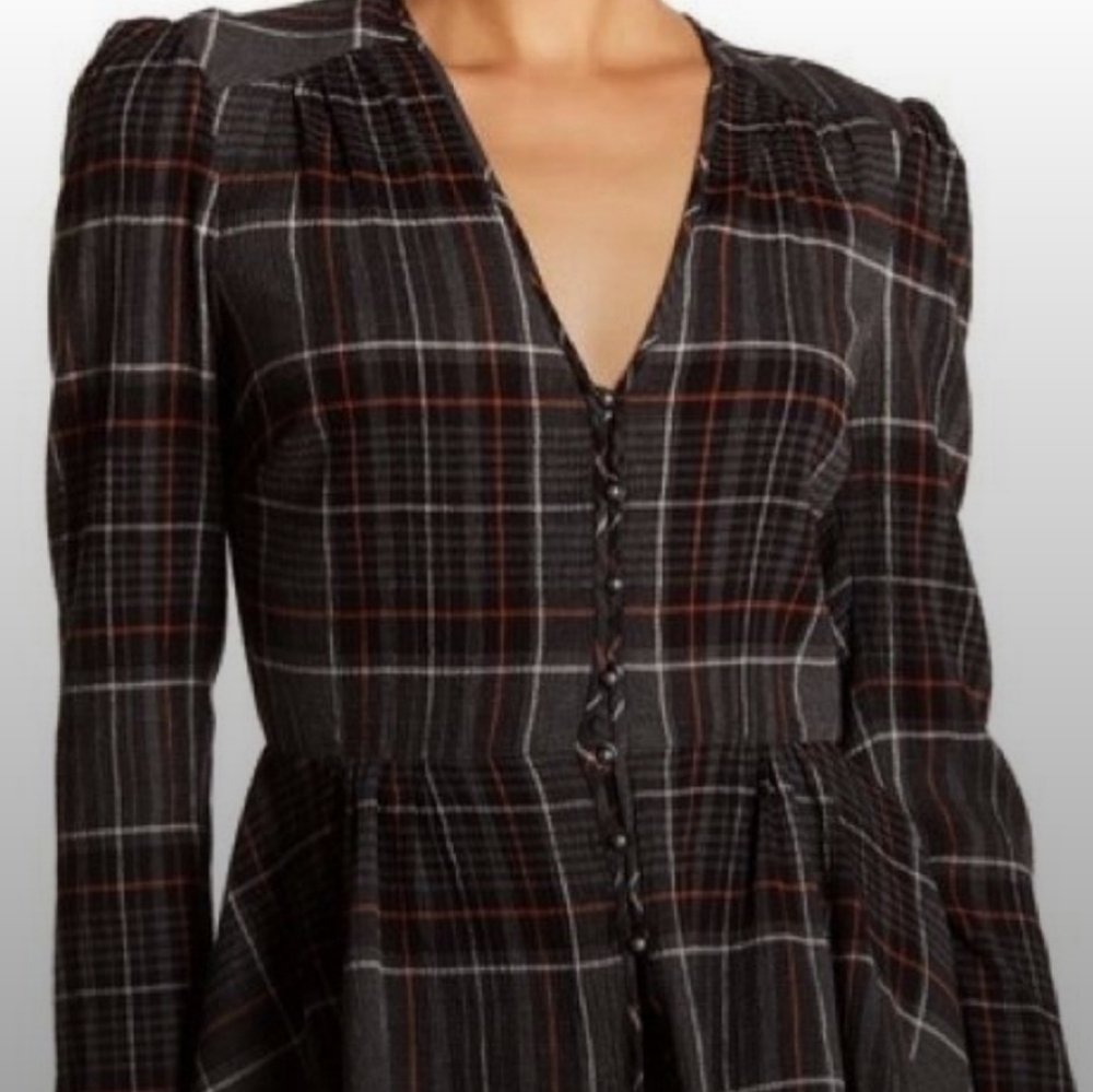 Veronica Beard plaid  high low blouse